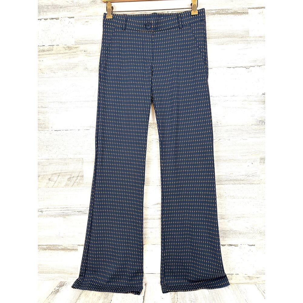 Betabrand Womens S Navy Yellow Geometric Bootcut Dress Travel Pants NEW